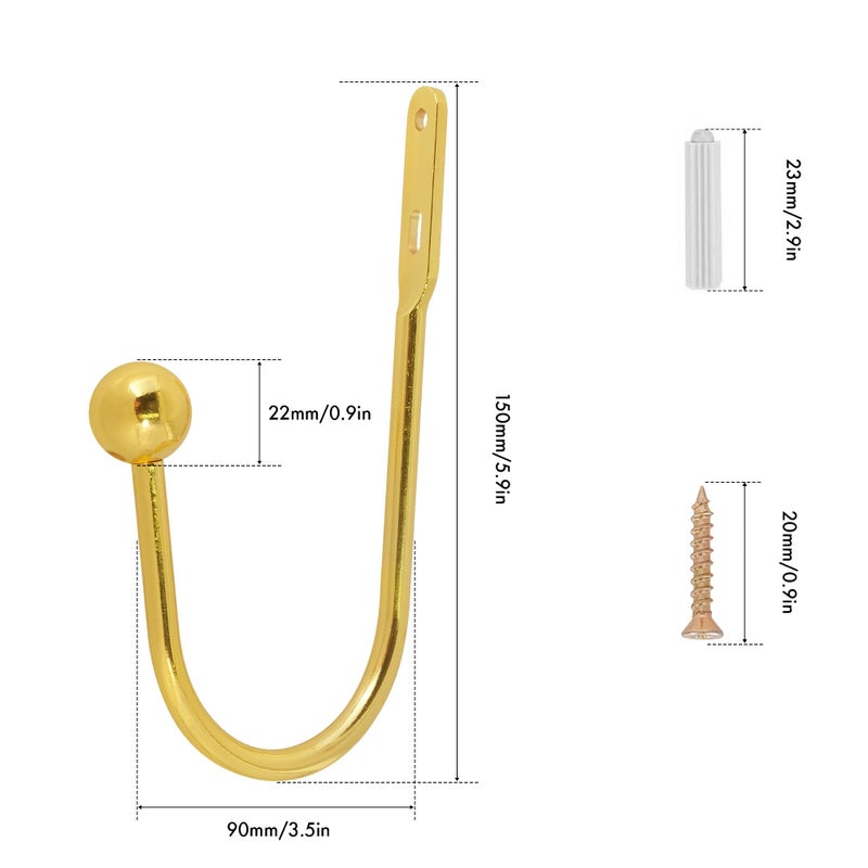 HEMOUR Curtain Holdback, 4 Pcs Wall Mounted Drapery Tiebacks with Screws, Heavy Duty Metal Decorative Window Drapery Holder Curtain Hook, Gold - Image 3